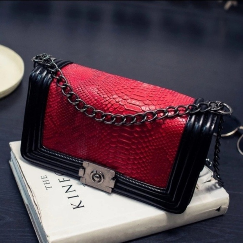 Red Snake Skin Quilted Leather Shoulder bag
